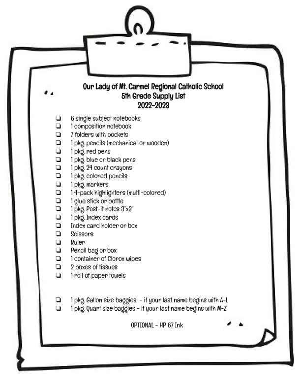 5th Grade Supply List (2022-23)
